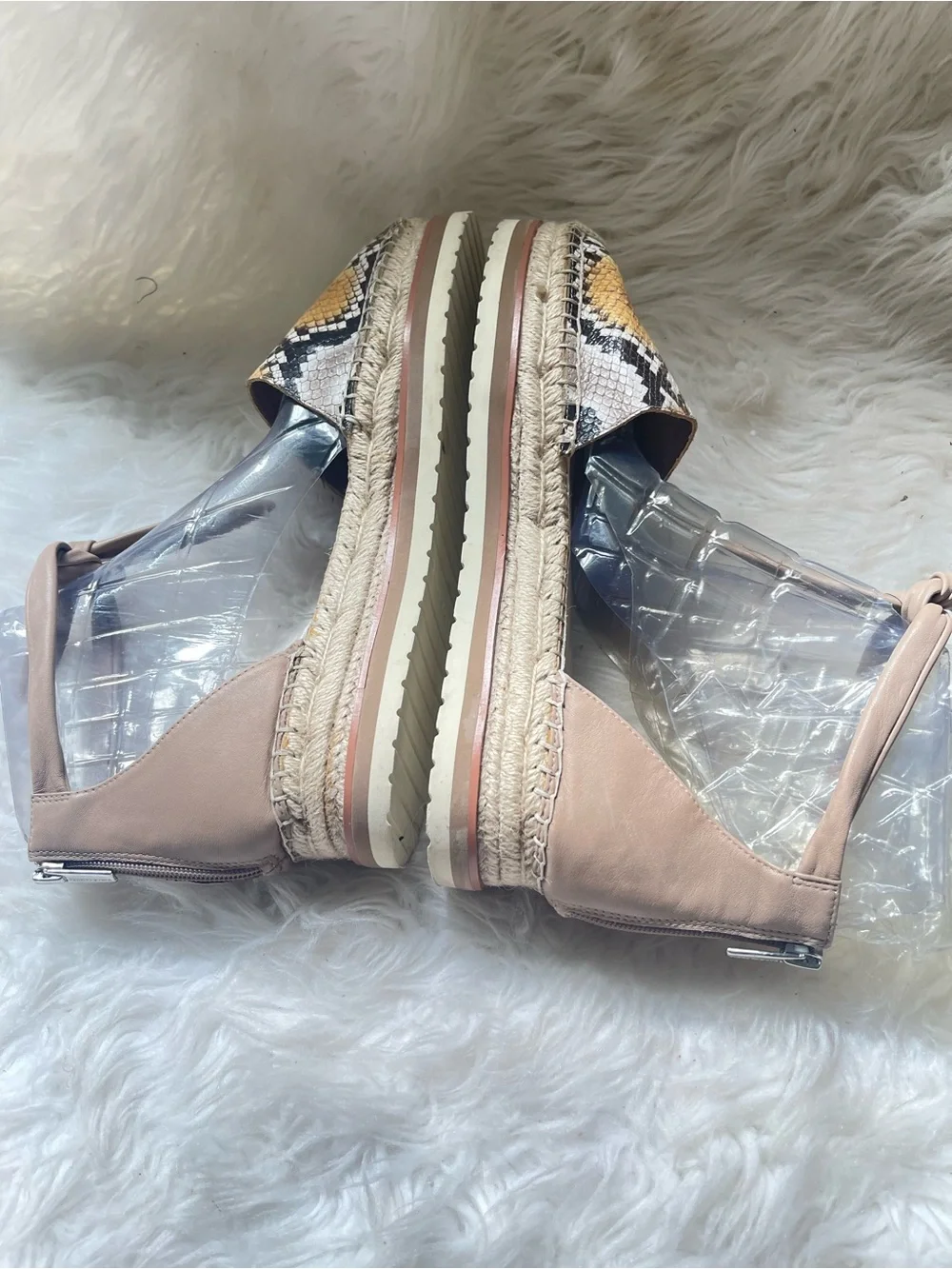 Vince Camuto Yellow, beige & brown Python Espadrille with Nude Ankle Tie SZ12M